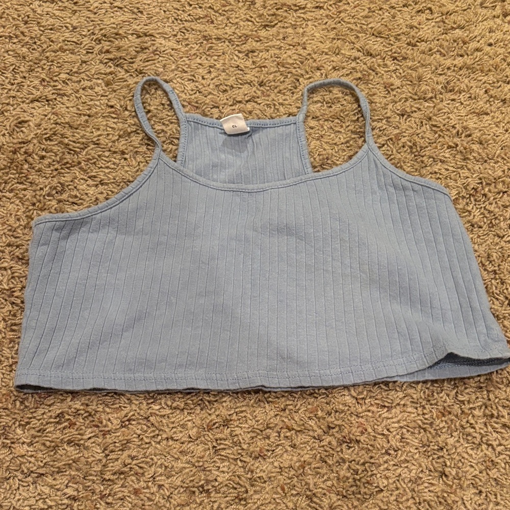 SHEIN Light Blue Ribbed Crop Top